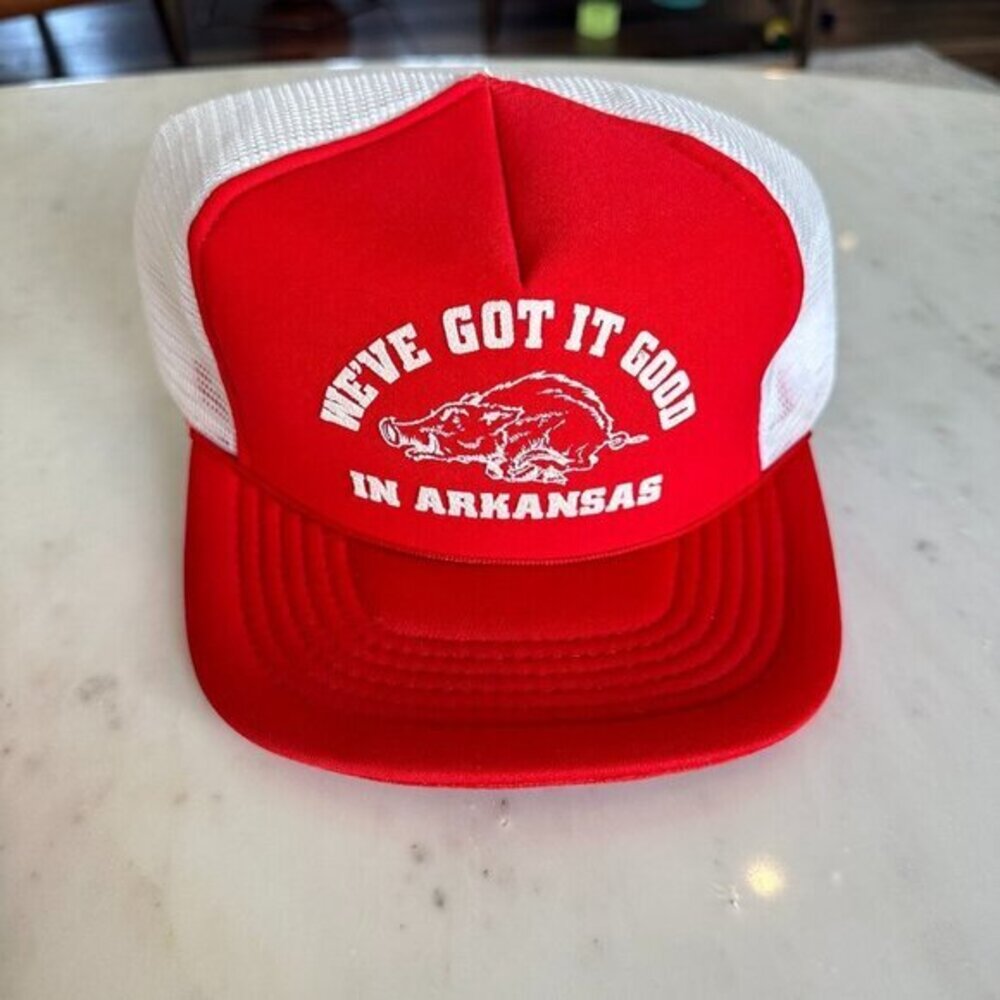 Vintage Red White Trucker‎ Hat We've Got it Good in Arkansas Quirky Ecelectic